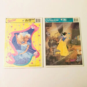 Vintage Golden Frame Tray Puzzles Barbie and Snow White  and the Seven Dwarfs